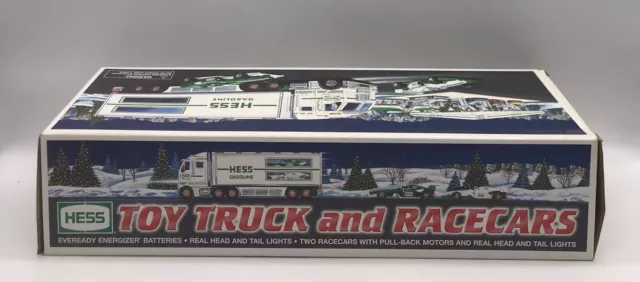 Vintage 2003 Hess Toy Truck and Race Cars - New In Box