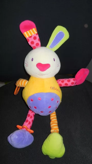 doudou peluche lapin vibrant Explorer jaune violet rose BABYSUN 33cm