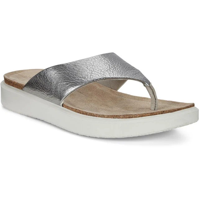ECCO Womens Corksphere Silver Thong Sandals Shoes 11 Medium (B,M) BHFO 1299