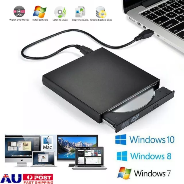 External Drive USB Portable Burner CD RW DVD ROM Reader Writer For Mac & Windows