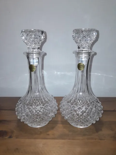 Pair Cristal D'Arques Longchamp Genuine Lead Crystal Decanter  Tall w/ Topper