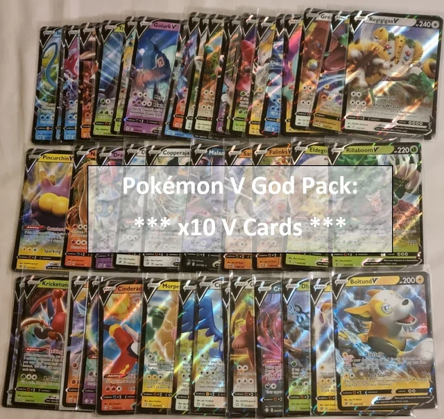 GOD PACK = 10x Rare English Pokemon TCG V Cards. Near Mint / Pack Fresh