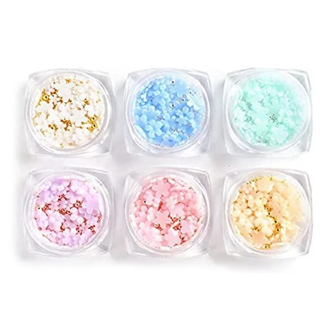6 Cajas con Light Change 3D Accesorios para Flores de Uñas con Oro y Plata para Gema T1E1
