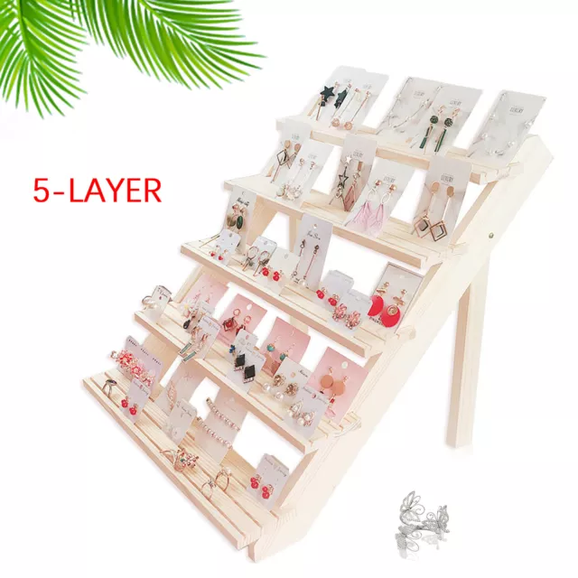 5-Tier Solid Wooden Jewelry Display Rack Earring Card Display Holder Stand  Best