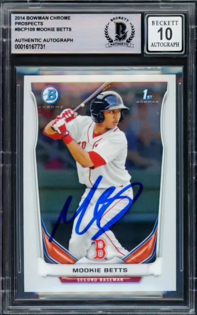 Mookie Betts Signed Boston Red Sox 2014 Bowman Chrome Prospects Rookie Card