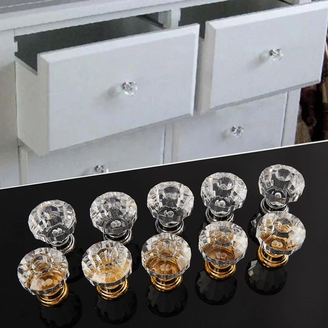 12pcs Clear Acrylic 30mm Diamond Shape Knob Cupboard Drawer Pull Handle Kn*wf