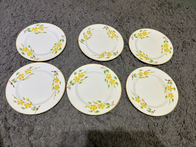 6 Grenville Ware Tea Plates Yellow Flowers 1930s Vintage