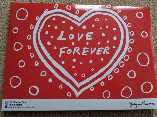 Juego de toallas de té Yayoi Kusama Día de San Valentín Love Forever-NUEVO EN CAJA NYBG