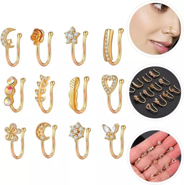 12Pcs/set Fake Nose Rings No Piercing Nose Ring Clip On Septum Ring Body Jewelry