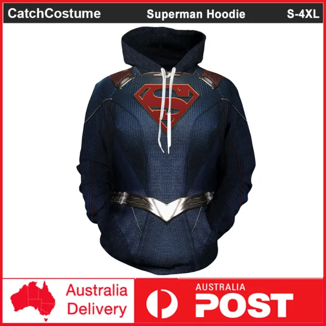 Superman Hoodie Jumper Superhero 3D Printed Cosplay Jacket Hooded Sweatshirt