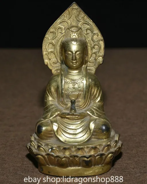 6 "Vieille Chine Bronze Doré Bouddhisme Kwan-yin Guan Yin Déesse Statue