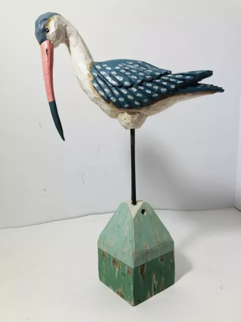 Folk Art Faux Wood Shorebird Decoy Hand Painted Carved Long Beak Curlew