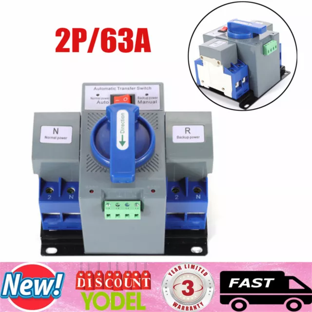 63A 2P ATS Mini Dual Power Automatic Transfer Switch Generator Changeover Switch