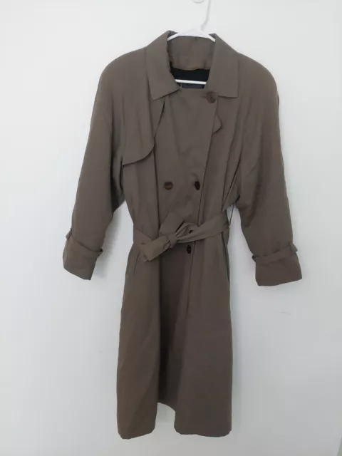 Vintage London Fog Women’s Sage Olive Green Belted Trench Coat Size 10 Petite