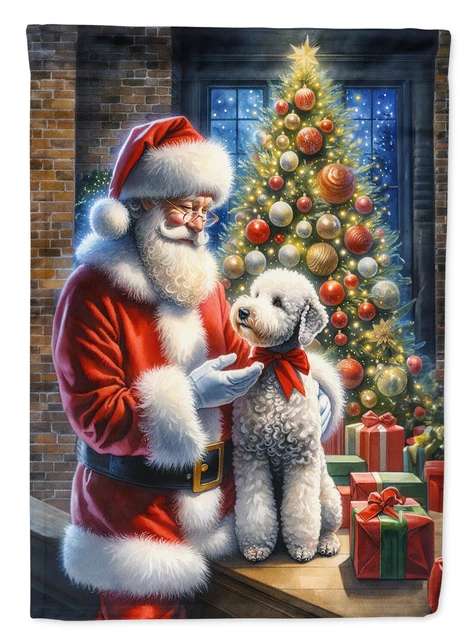 Bedlington Terrier and Santa Claus Flag Canvas House Size DAC4065CHF