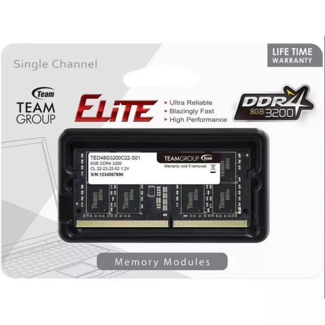 Team TED48G3200C22-S01 8GB Elite DDR4 3200MHz CL22 1.2V SODIMM 260-Pin Laptop...