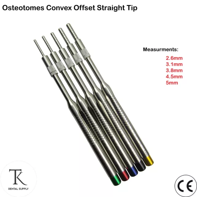 Dental Implants Osteotomes Instruments Sinus Offset Handle Convex Tip set of 5