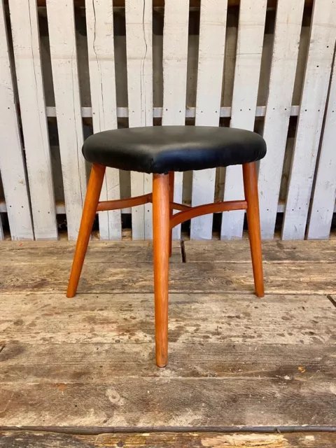 Single 1960s Ben Teak And Black Vinyl Stool Vintage Retro Mid Century