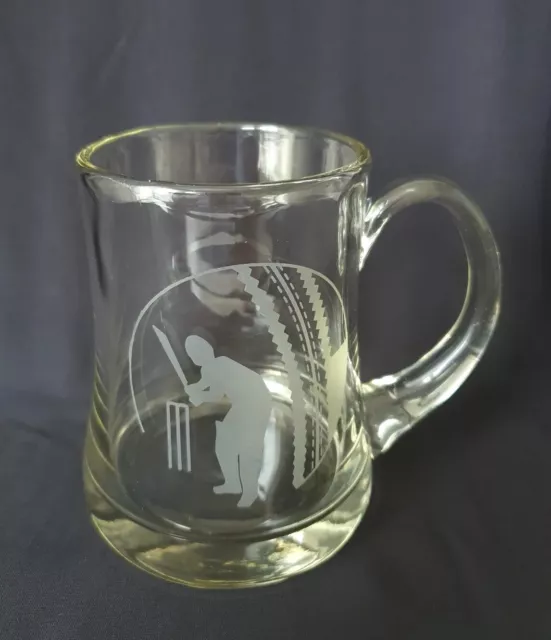 Engraved Crystal Solid Glass Cricket Themed Tankard