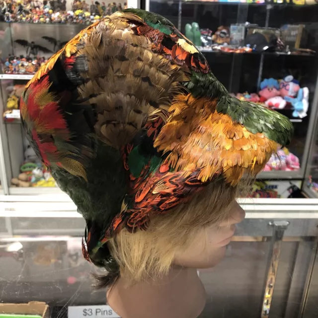 Vintage Christian Dior Chapeaux Tall Pheasant Feather Cloche Hat, Multicolor