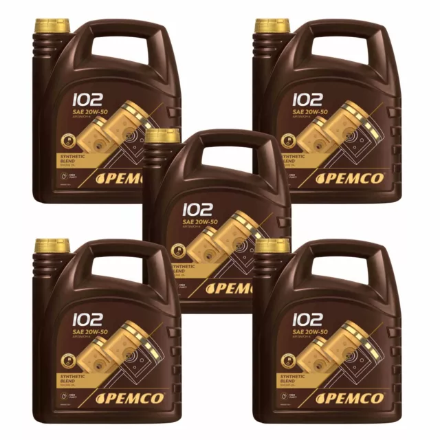 5x5 Liter PEMCO 102 SAE 20W-50 Motoröl API SL/CF Engine Oil Öl