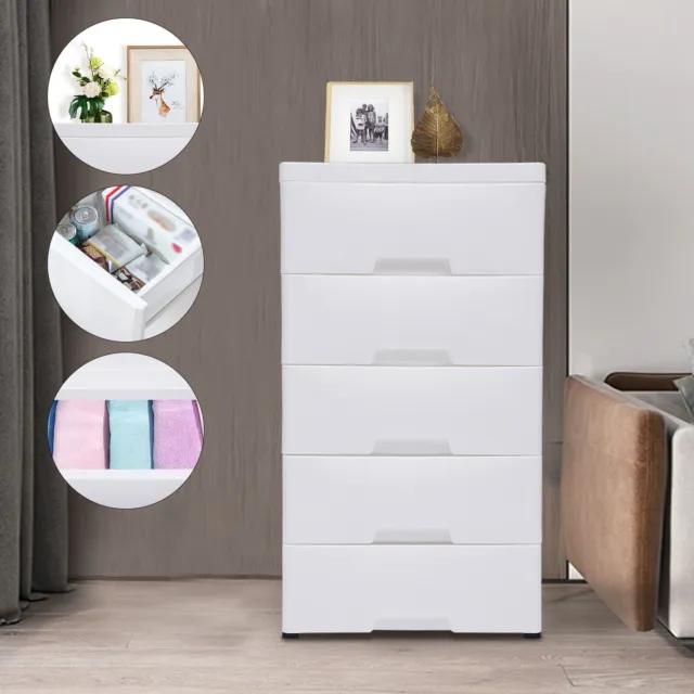 Modern Storage Cabinet White Vertical Dresser Chest Closet 5 Stackable Drawers