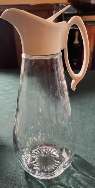 Vintage Log Cabin Syrup Dispenser, Clear Glass, 9” Tall.