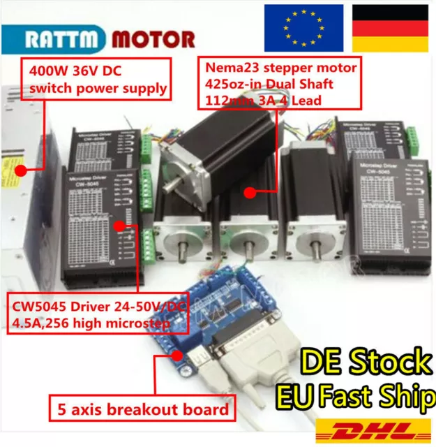 〖DE〗 4 Achse Nema23 Schrittmotor 425oz-in 3A Treiber Mach3 Steuerung CNC Kit