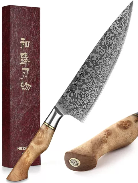 HEZHEN 8.3 Inch Damascus Steel Chef Knife VG10 Gyuto Knife Sycamore Handle