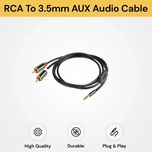 Gold Plated 3.5mm Premium Male Jack To 2 RCA M/M Y Aux Stereo Audio Cable 1m 5m