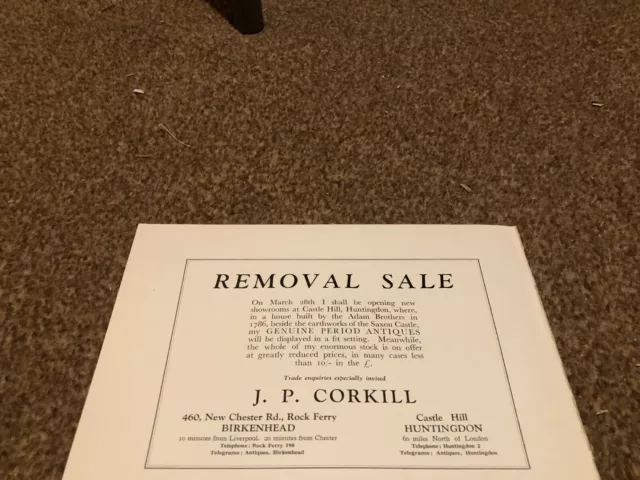 Ant5 Antiques Advert 5X8 J P Corkhill Removal Sale / Castle Hill Huntingdon