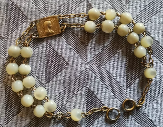 médaille religieuse ancien Bracelet De Baptême Perles Nacre Poinçon Marie