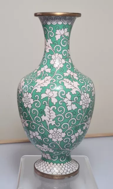 A Superb 1920s Chinese Export Green & White Cloisonne Vase