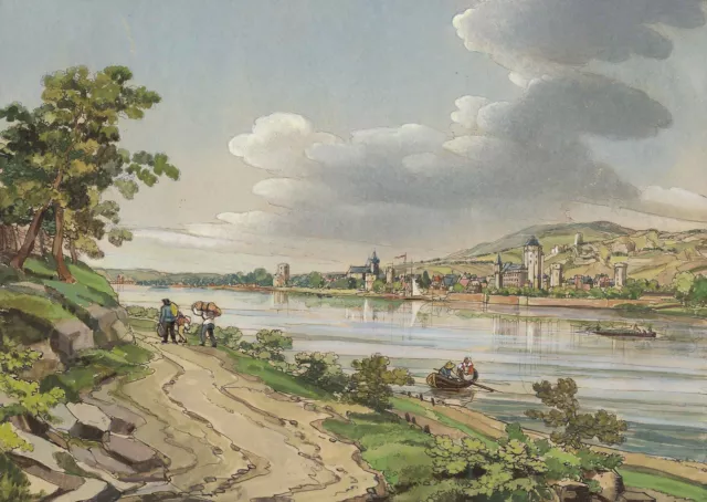 LAHNSTEIN - Flussansicht - Aquarell 1828