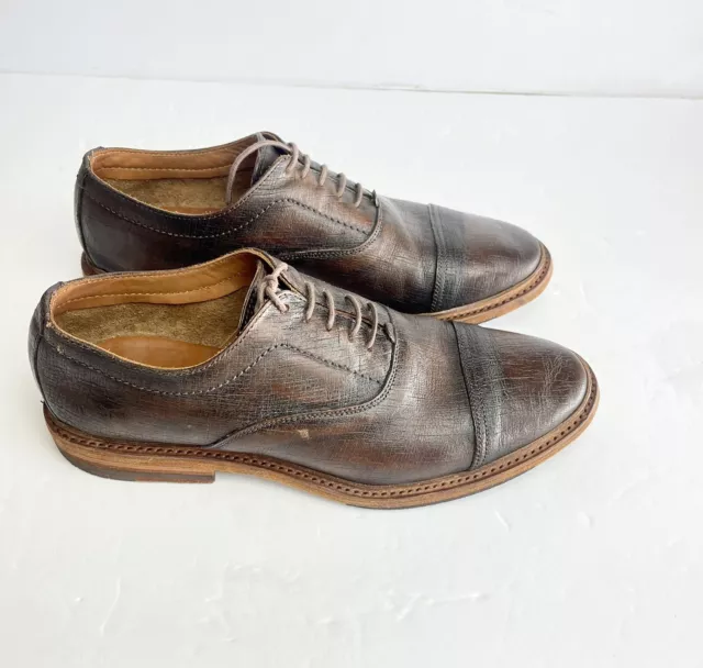 FRYE LEATHER MEN’S Brown Distress Oxfords Lace Up Shoes Cap Toe Size 8D ...