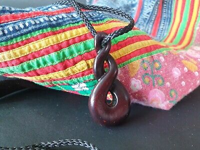 Old New Zealand Maori Carved Wooden Twist Pendant on Cord …beautiful collection