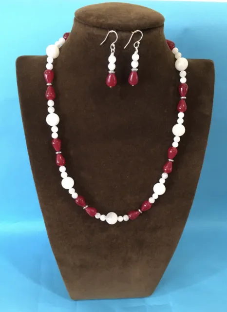#Moonstone rounds, Onyx tear drops & Hematite gemstones beaded Necklace/Earrings
