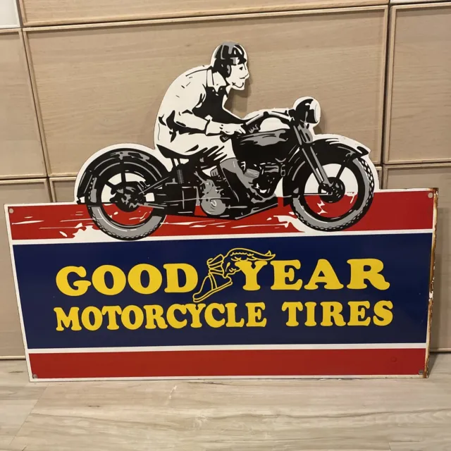 GOODYEAR MOTORCYCLE TIRES Porcelain Sign 30x24 Heavy Sign!!!