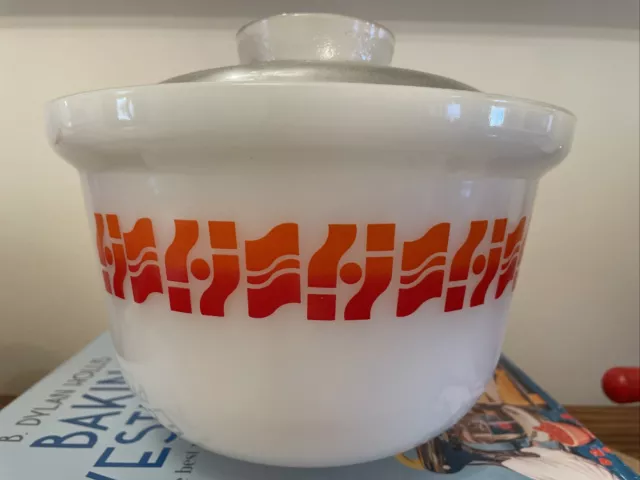 RARE Vintage 1970s Pyrex Agee Crown Geo Waves Tubby w/ Lid