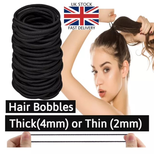 THICK Black Hair Bands Elastics Bobbles Girls Kids School Ponies Ties UK Quality