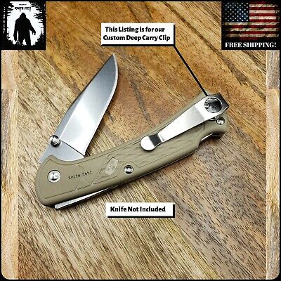 (NO KNIFE) Deep Carry Pocket Clip Titanium Stonewash Fits Buck 110 & 112 Knives