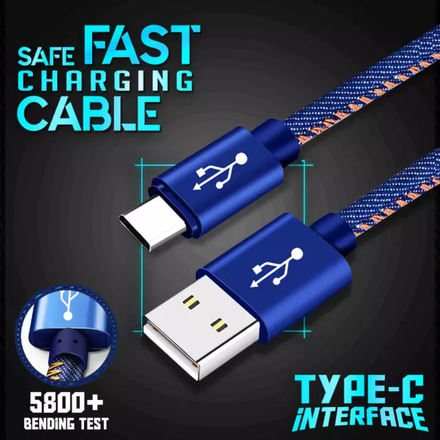 Braided USB Type C Fast Charging Data Cable For Samsung Huawei Oppo Google Moto 2