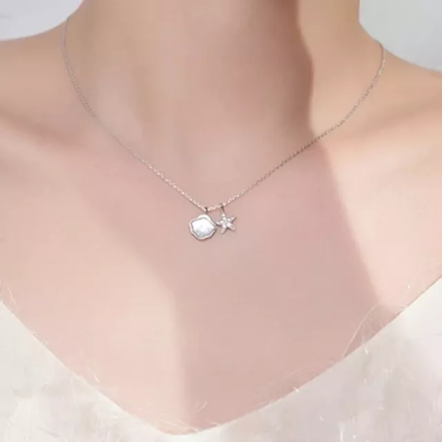 14K Rose Gold Silver Starfish Shell Pendant Necklace - Handmade Gift for Her