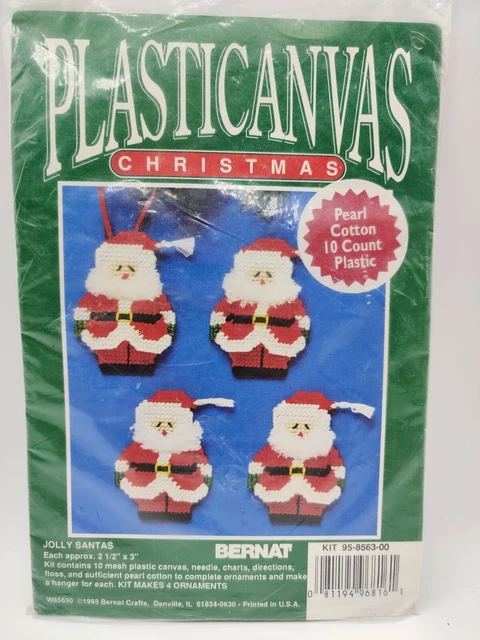 Kit de aguja de lona de plástico de colección Bernat JOLLY SANTAS 4 adornos navideños