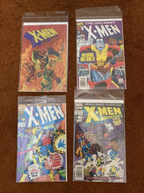 X-men Marvel Comics, 3 comics and Poster book lot, 1993-1996 carded & UV sleeved