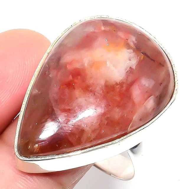 Natural Lodolite Stone 925 Silver Cluster Ring Size  For Girls
