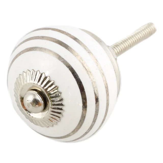 Bouton de meuble en céramique Poignée de porte Rayures blanc-argent