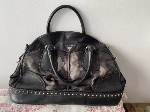 Sac Bowler Prada Tessuto Fumo Camouflage BL0688  Année 2010 Bordure Mouton