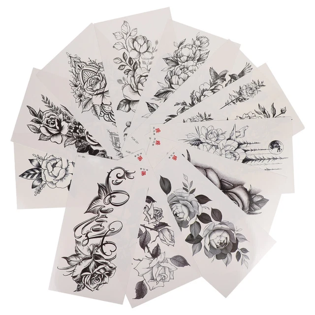 12 Pcs Tätowierungen Aufkleber Hals Blumen-Tattoo-Aufkleber Wasserdicht
