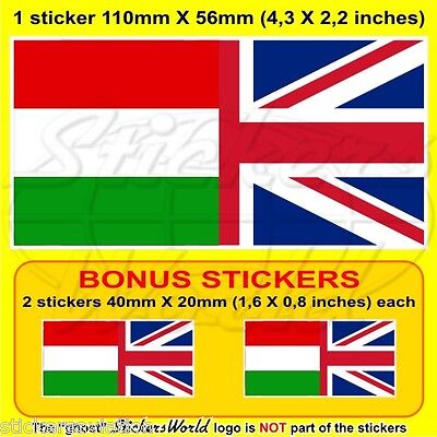 HUNGARY-UK Flag, Hungarian-United Kingdom Union Jack 110mm Sticker x1+2 BONUS